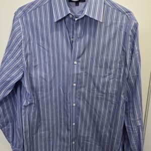 Tommy Hilfiger Blue and White Striped Dress Shirt